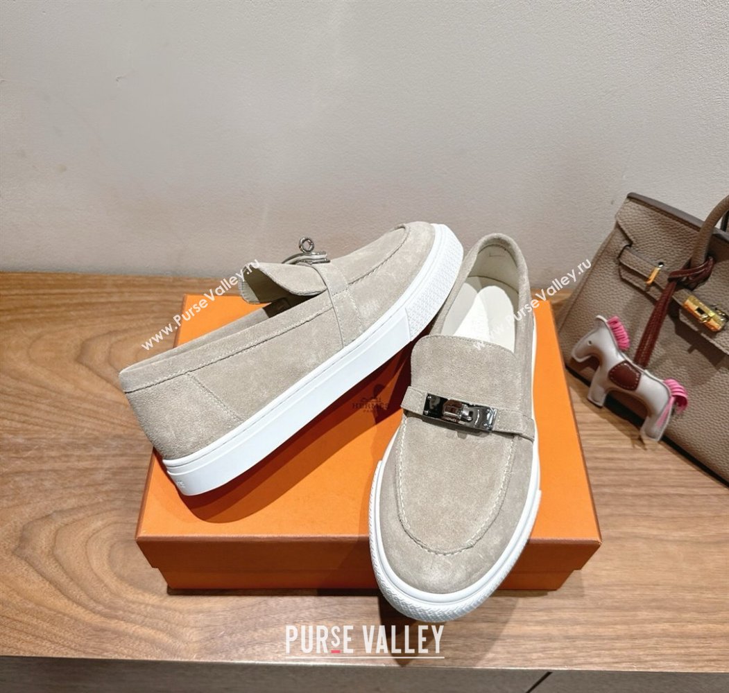 Hermes Game Suede Slip-on Sneakers with Kelly Buckle Grey3 2025 H082007 (XC-250820067)