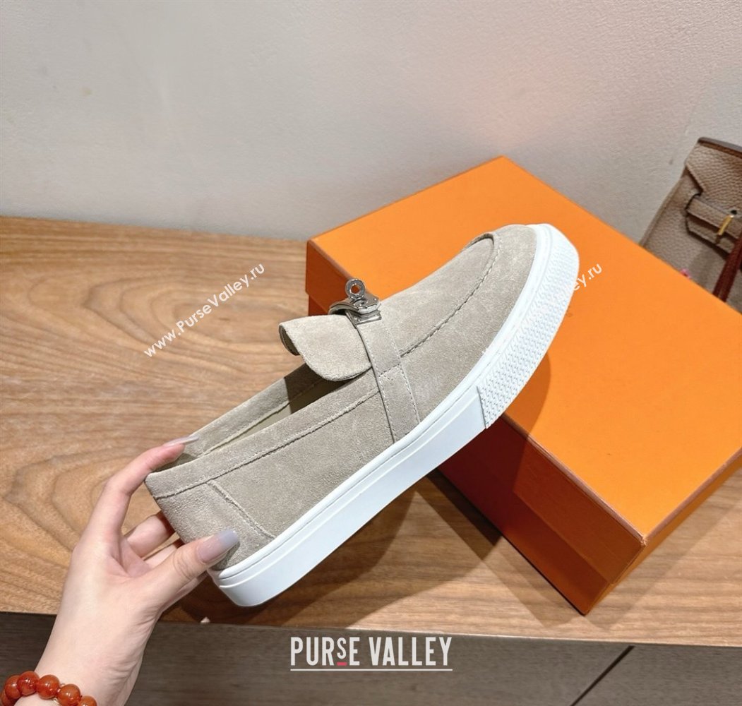 Hermes Game Suede Slip-on Sneakers with Kelly Buckle Grey3 2025 H082007 (XC-250820067)