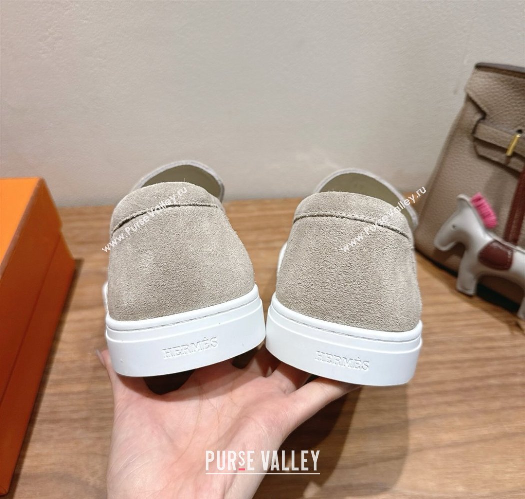Hermes Game Suede Slip-on Sneakers with Kelly Buckle Grey3 2025 H082007 (XC-250820067)