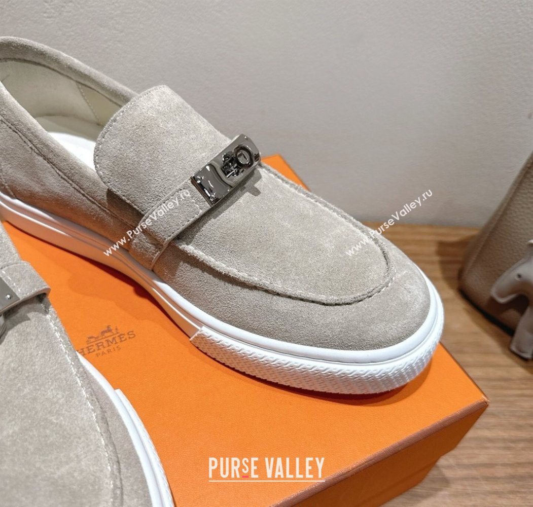 Hermes Game Suede Slip-on Sneakers with Kelly Buckle Grey3 2025 H082007 (XC-250820067)