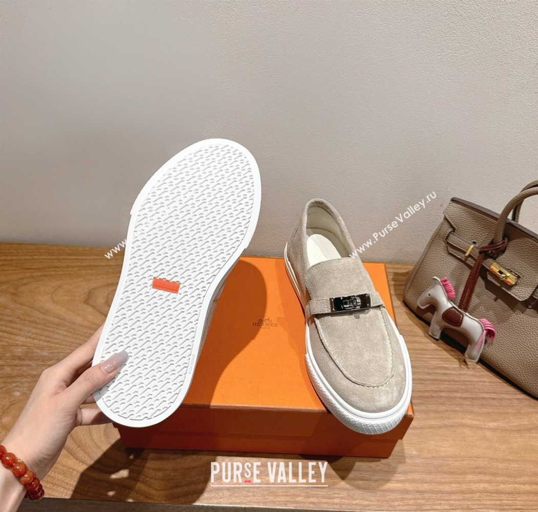 Hermes Game Suede Slip-on Sneakers with Kelly Buckle Grey3 2025 H082007 (XC-250820067)