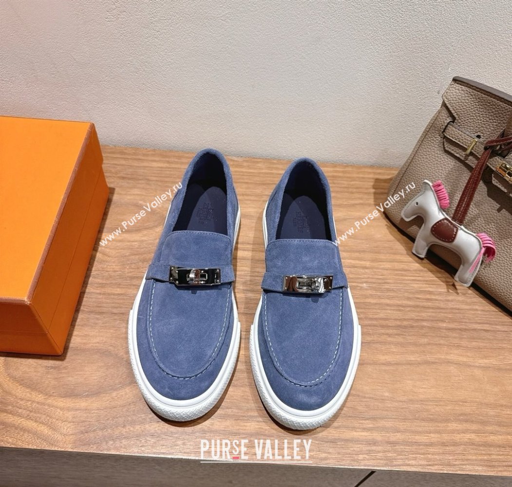 Hermes Game Suede Slip-on Sneakers with Kelly Buckle Blue 2025 H082007 (XC-250820068)