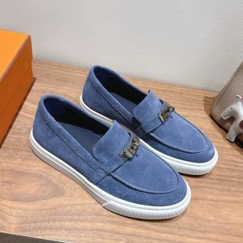 Hermes Game Suede Slip-on Sneakers with Kelly Buckle Blue 2025 H082007 (XC-250820068)