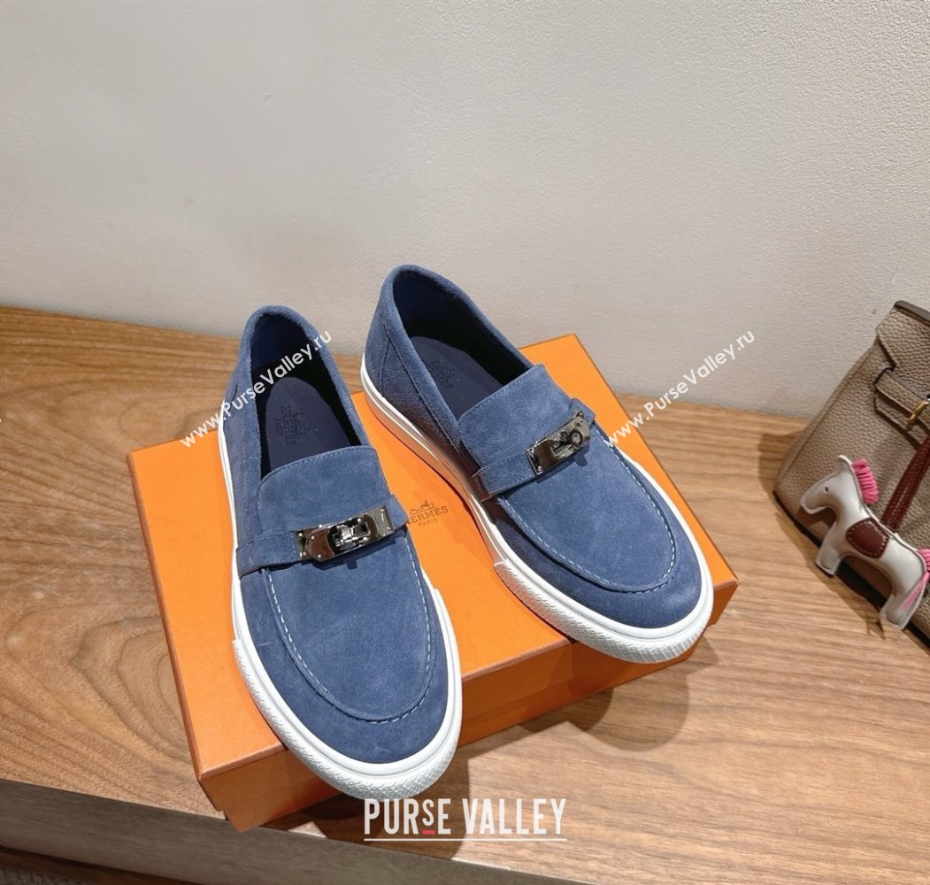 Hermes Game Suede Slip-on Sneakers with Kelly Buckle Blue 2025 H082007 (XC-250820068)