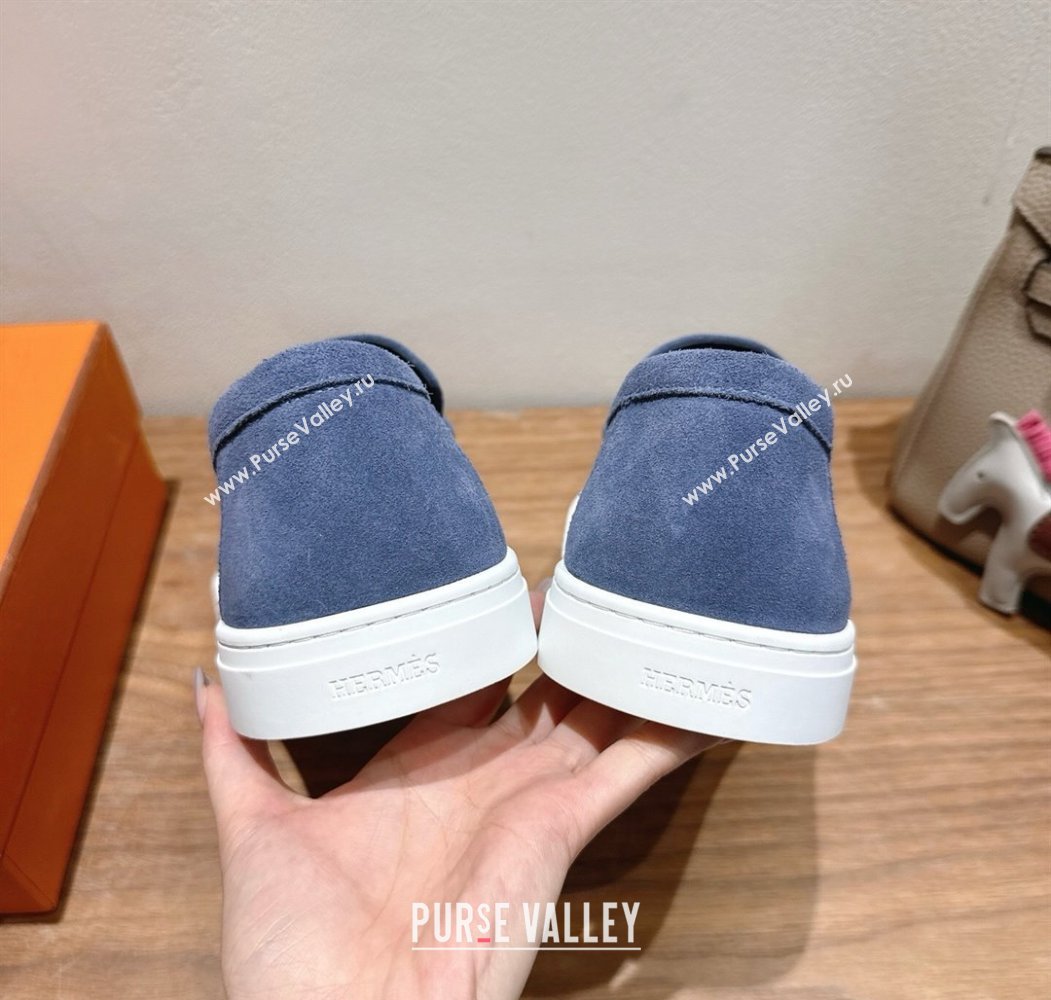 Hermes Game Suede Slip-on Sneakers with Kelly Buckle Blue 2025 H082007 (XC-250820068)