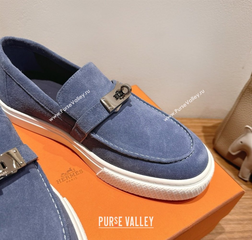 Hermes Game Suede Slip-on Sneakers with Kelly Buckle Blue 2025 H082007 (XC-250820068)