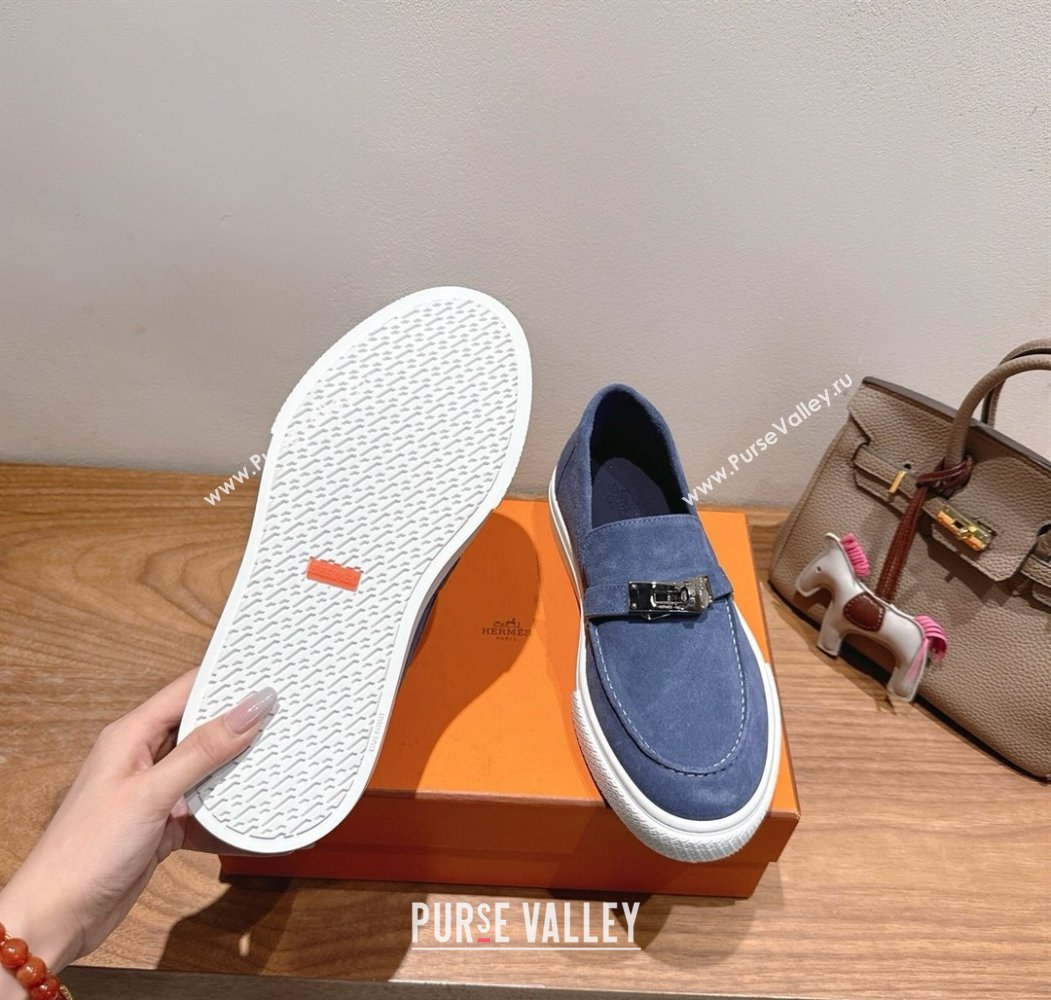Hermes Game Suede Slip-on Sneakers with Kelly Buckle Blue 2025 H082007 (XC-250820068)
