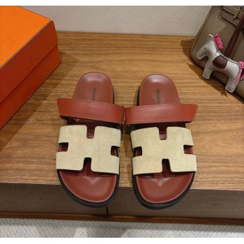 Hermes Chypre Slide Sandals in Calfskin and Suede Grey/Brown 2025 H082008 (XC-250820071)