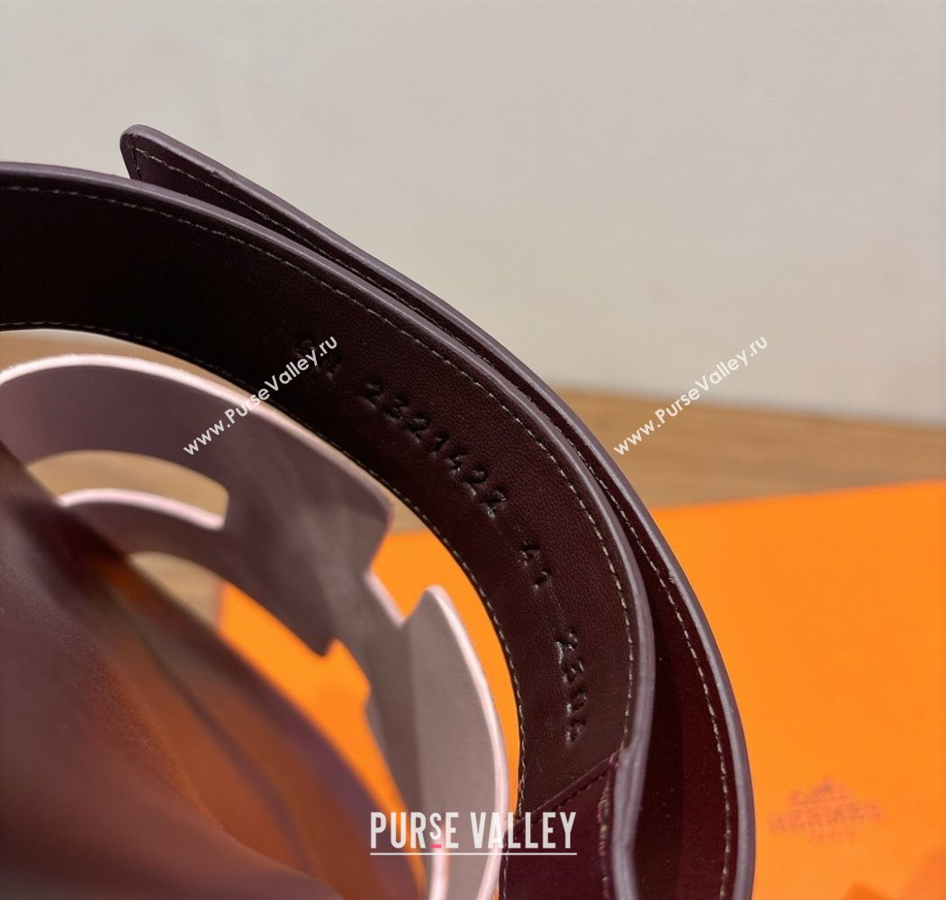 Hermes Chypre Slide Sandals in Calfskin and Suede Pink/Burgundy 2025 H082008 (XC-250820073)