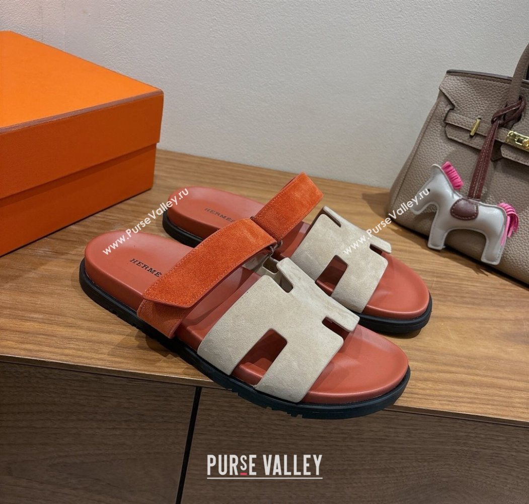 Hermes Chypre Slide Sandals in Suede Brown/Beige 2025 H082008 (XC-250820076)
