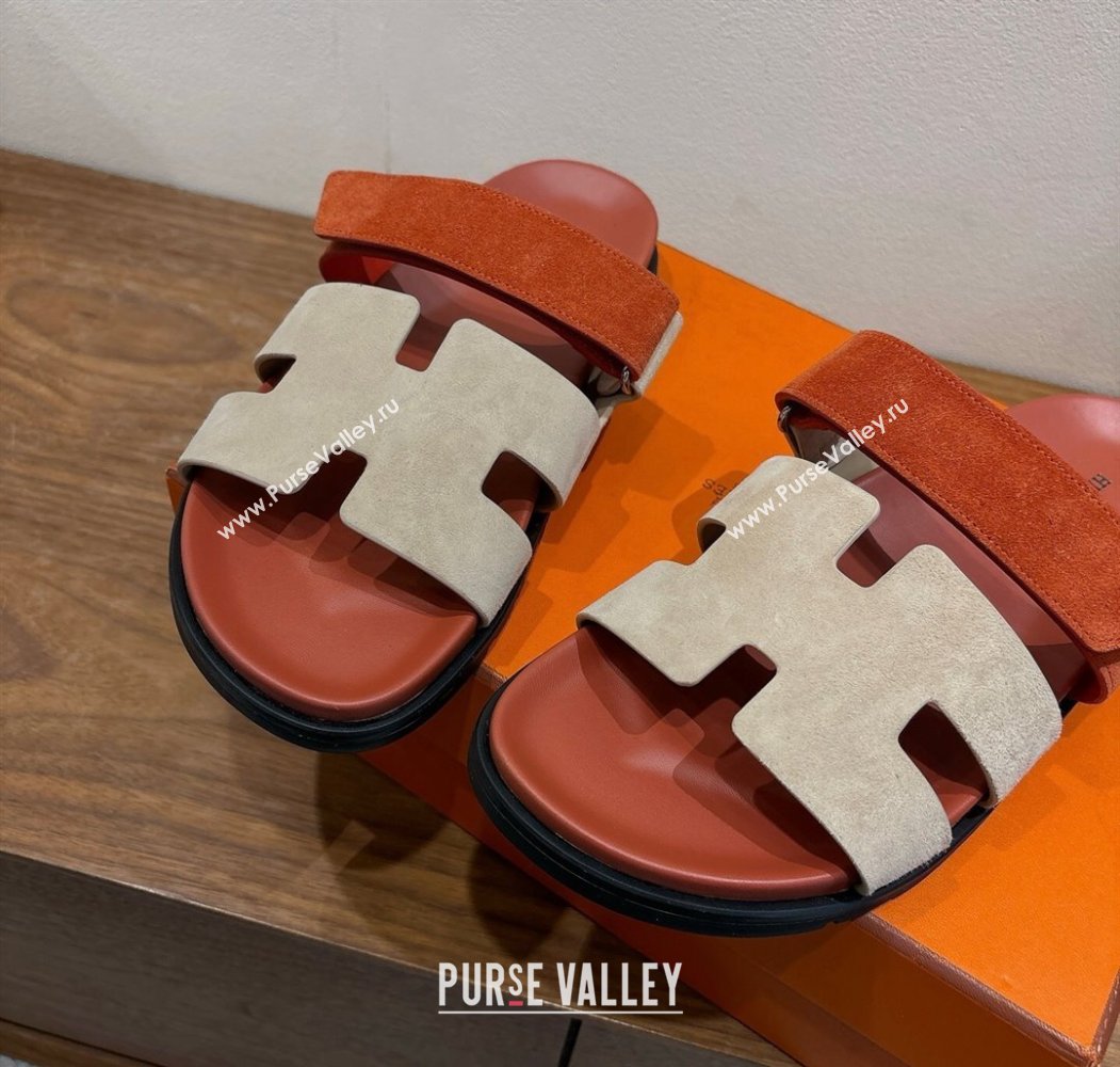 Hermes Chypre Slide Sandals in Suede Brown/Beige 2025 H082008 (XC-250820076)