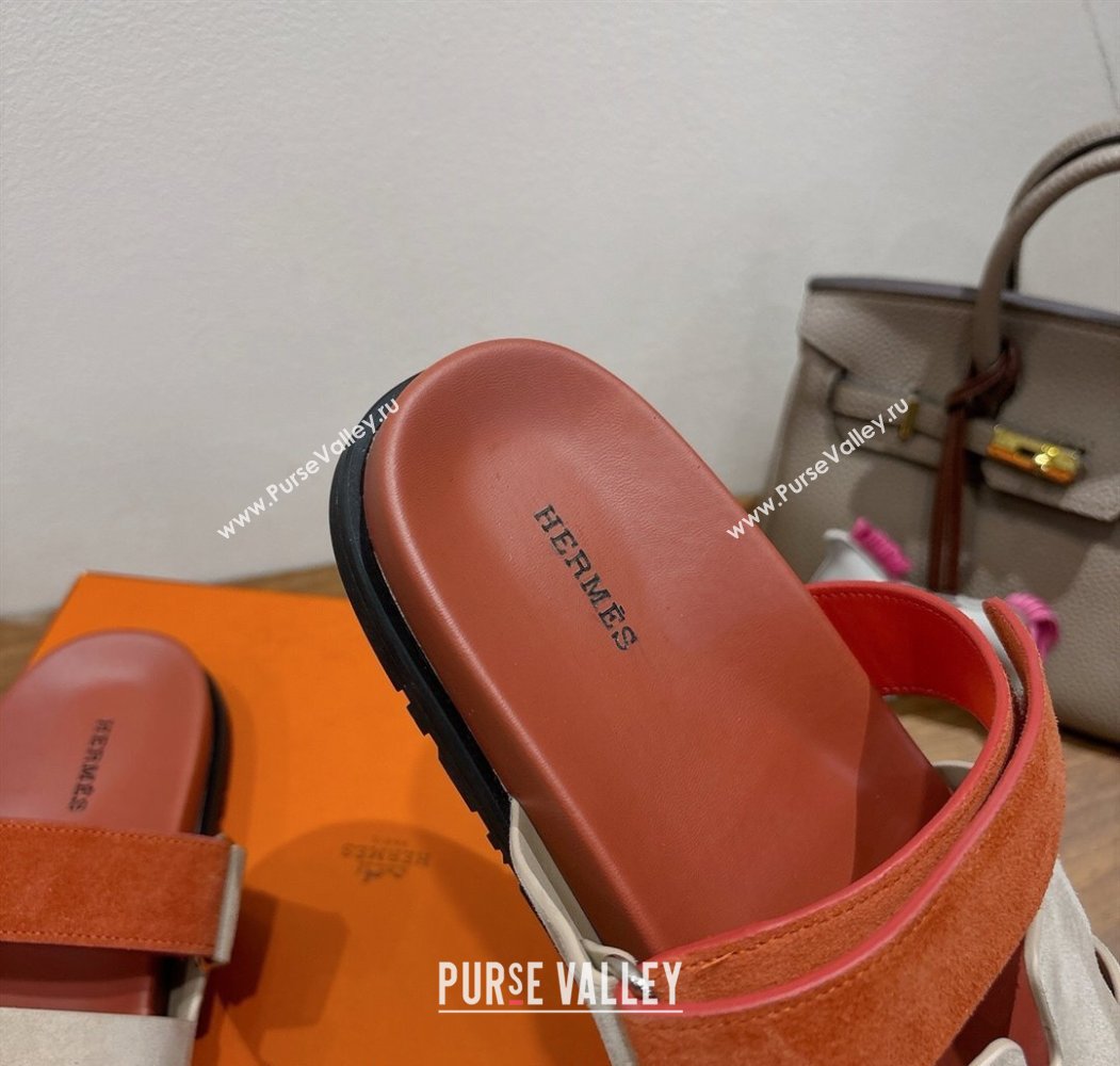 Hermes Chypre Slide Sandals in Suede Brown/Beige 2025 H082008 (XC-250820076)