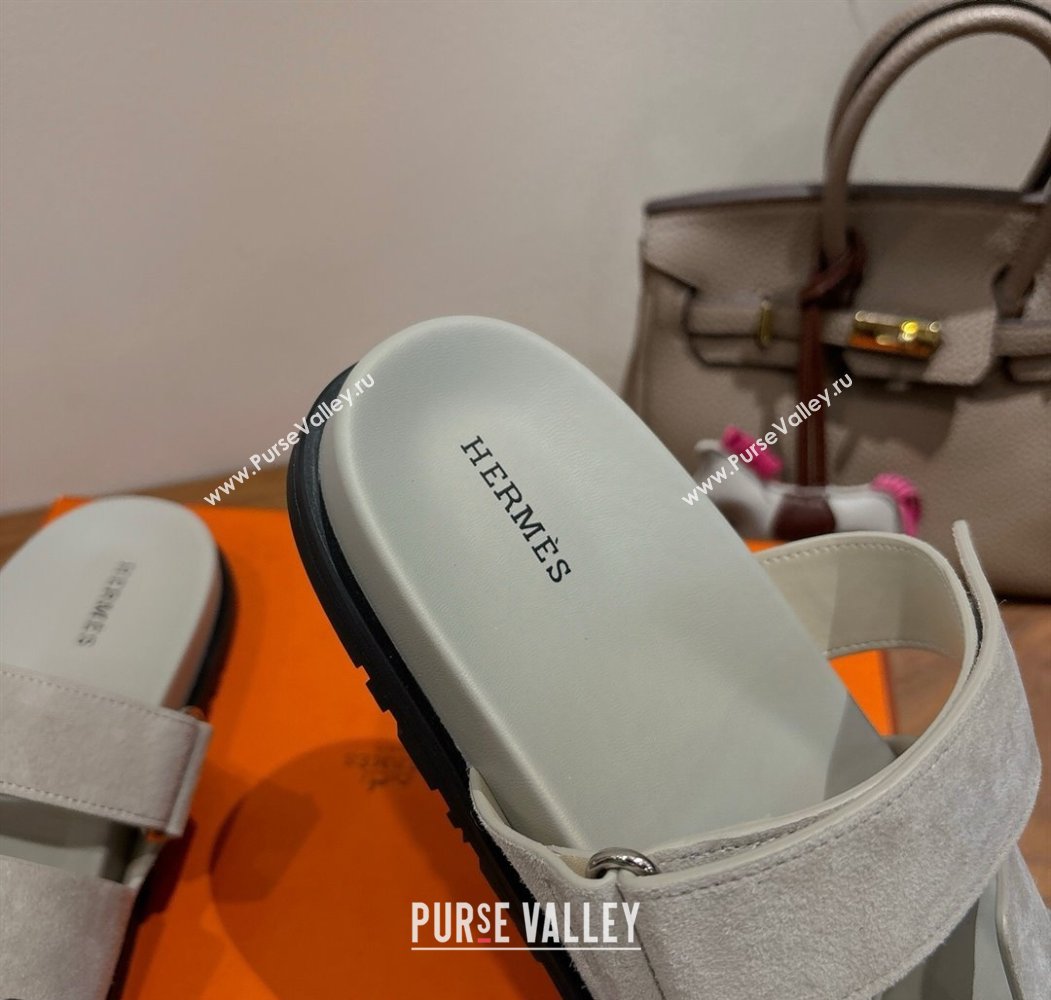 Hermes Chypre Slide Sandals in Suede Light Grey 2025 H082008 (XC-250820078)