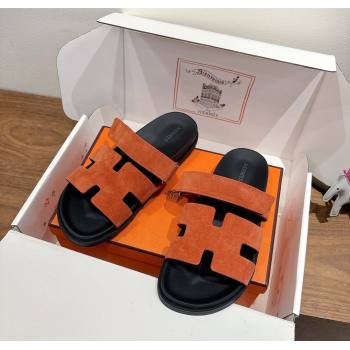 Hermes Chypre Slide Sandals in Suede Orange 2025 H082008 (XC-250820079)