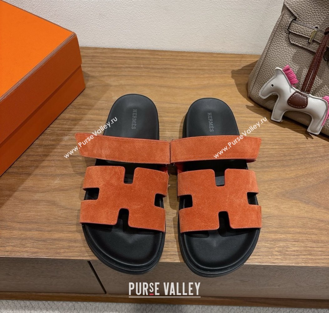 Hermes Chypre Slide Sandals in Suede Orange 2025 H082008 (XC-250820079)