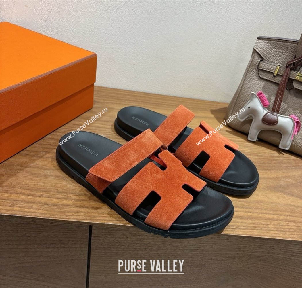 Hermes Chypre Slide Sandals in Suede Orange 2025 H082008 (XC-250820079)