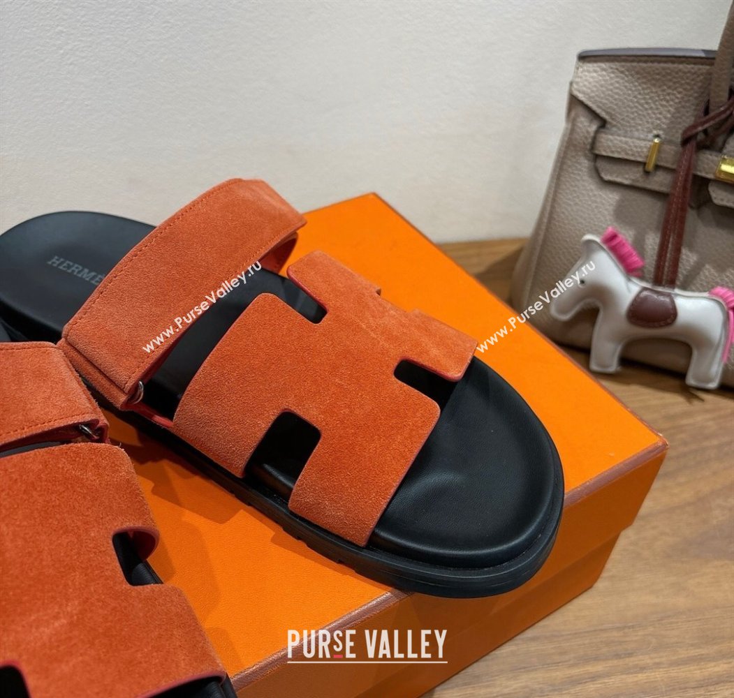 Hermes Chypre Slide Sandals in Suede Orange 2025 H082008 (XC-250820079)