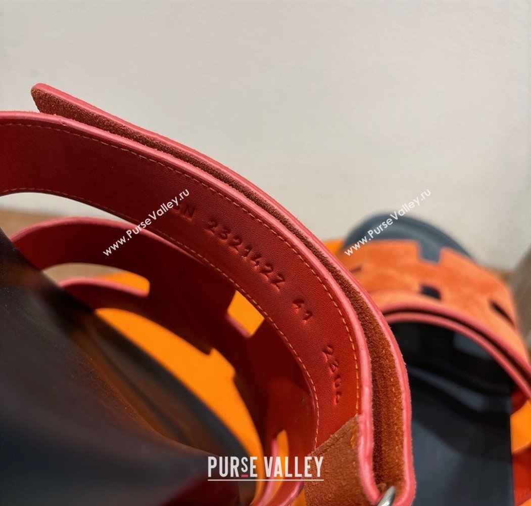 Hermes Chypre Slide Sandals in Suede Orange 2025 H082008 (XC-250820079)