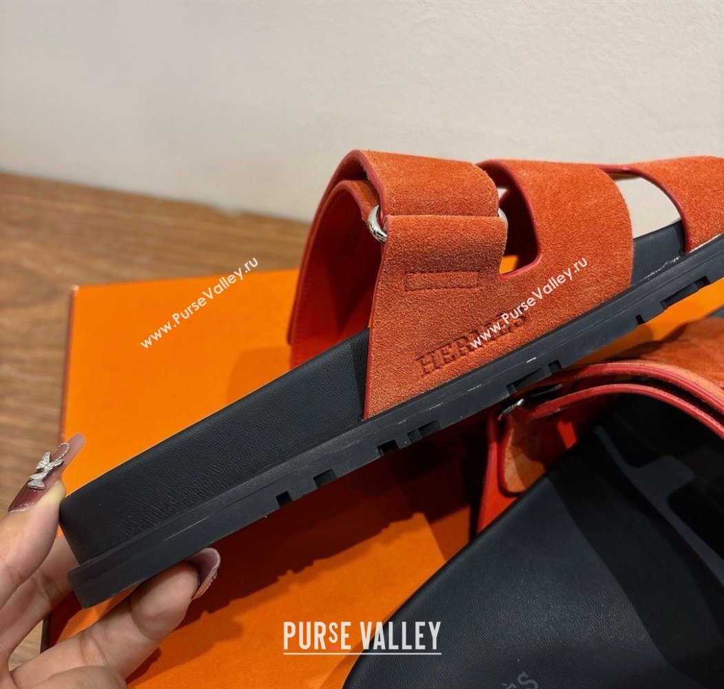 Hermes Chypre Slide Sandals in Suede Orange 2025 H082008 (XC-250820079)