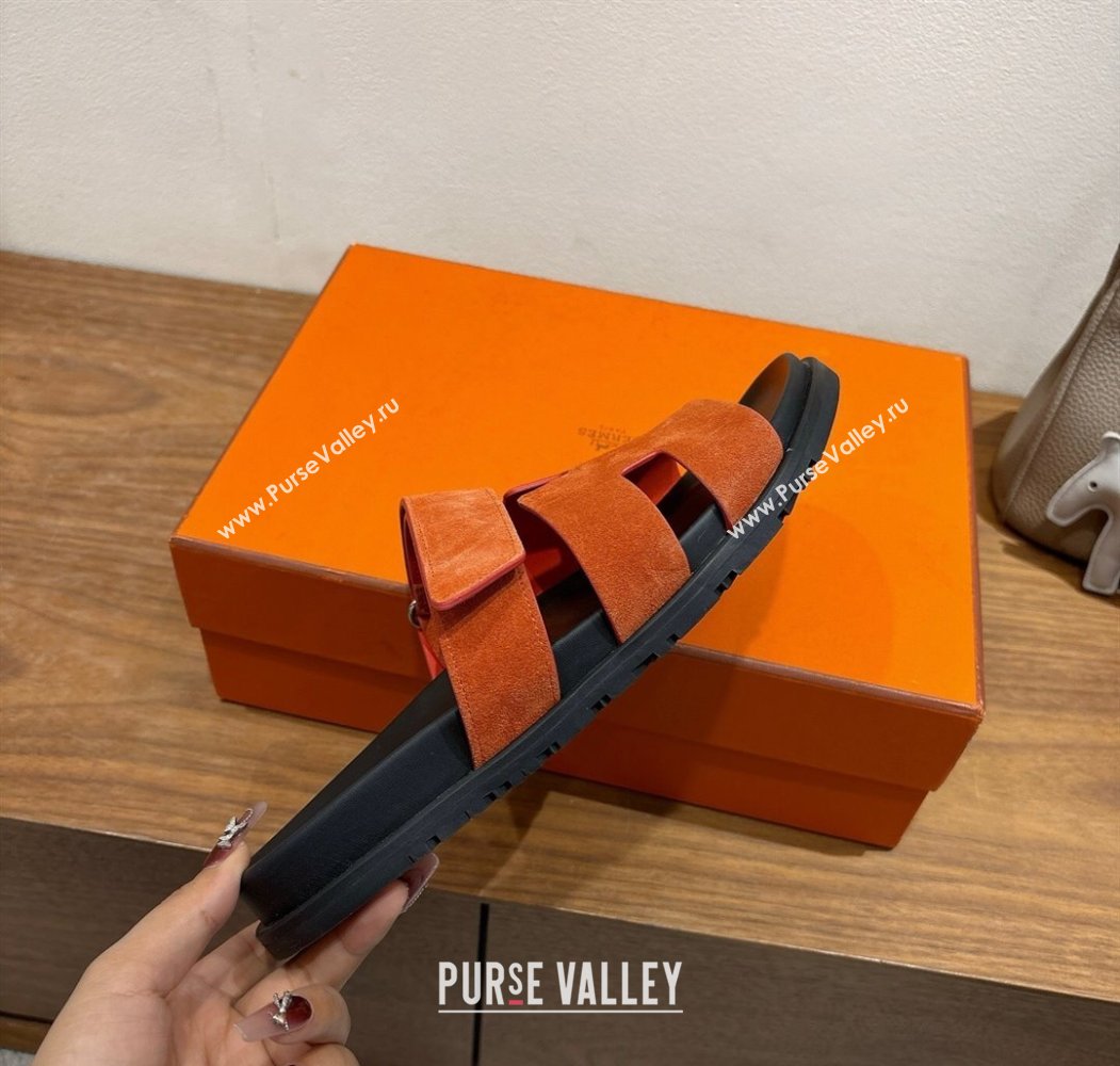 Hermes Chypre Slide Sandals in Suede Orange 2025 H082008 (XC-250820079)