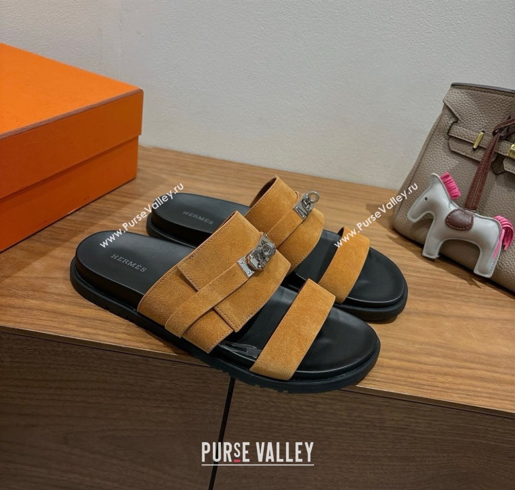 Hermes Jackson Flat Slides Sandal in Suede Yellow 2025 H082008 (XC-250820091)