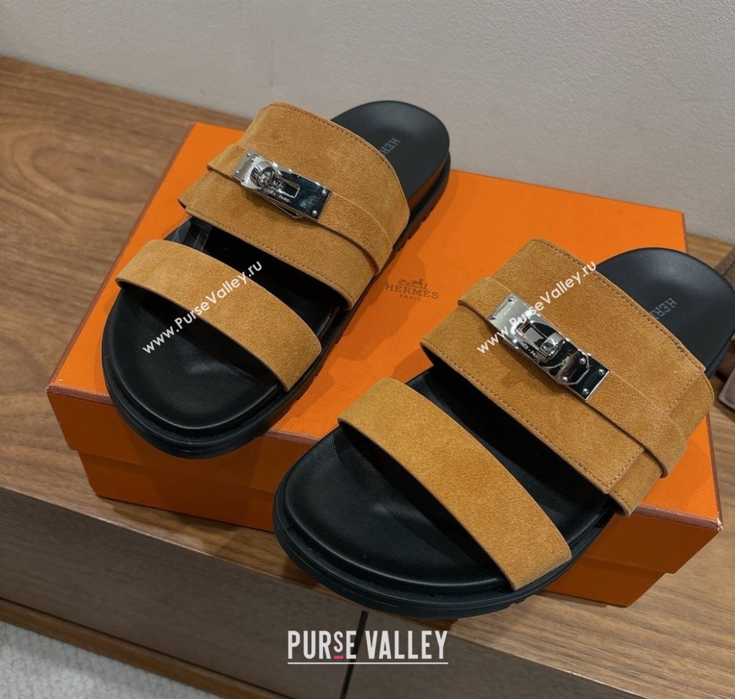 Hermes Jackson Flat Slides Sandal in Suede Yellow 2025 H082008 (XC-250820091)