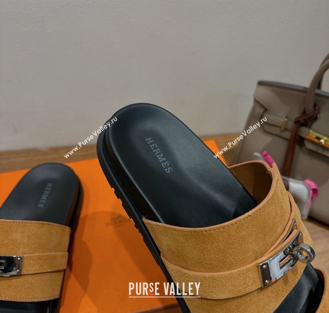 Hermes Jackson Flat Slides Sandal in Suede Yellow 2025 H082008 (XC-250820091)