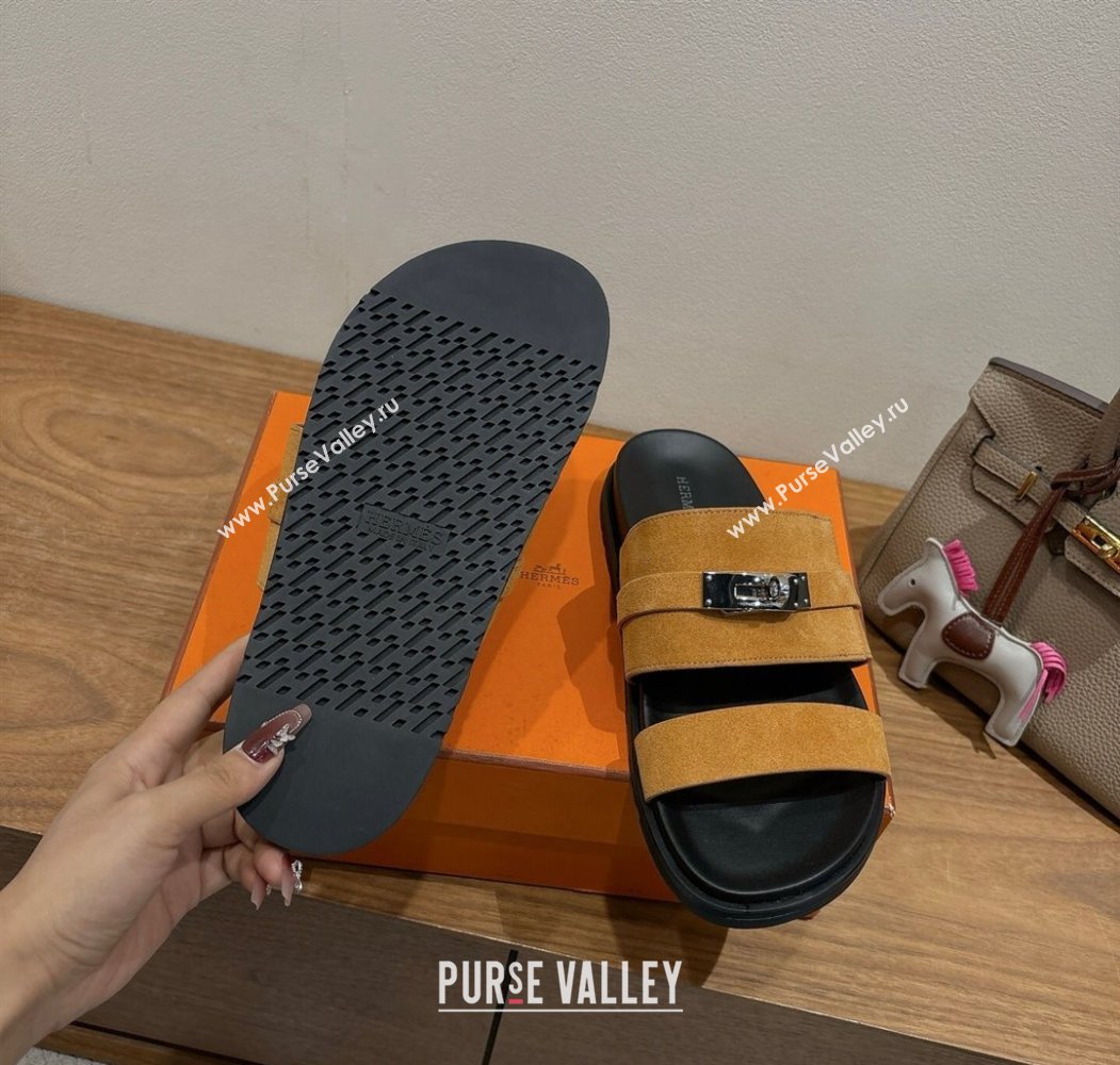 Hermes Jackson Flat Slides Sandal in Suede Yellow 2025 H082008 (XC-250820091)