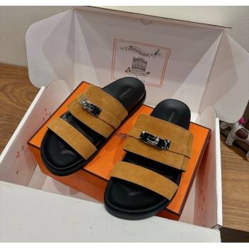 Hermes Jackson Flat Slides Sandal in Suede Yellow 2025 H082008 (XC-250820091)
