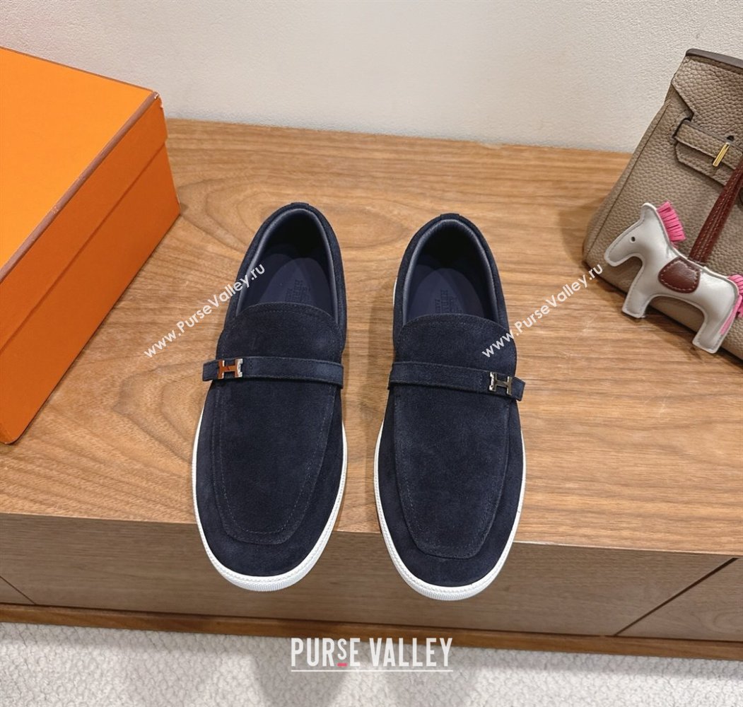 Hermes Like Loafers in Suede Dark Blue 2025 H082009 (XC-250820102)