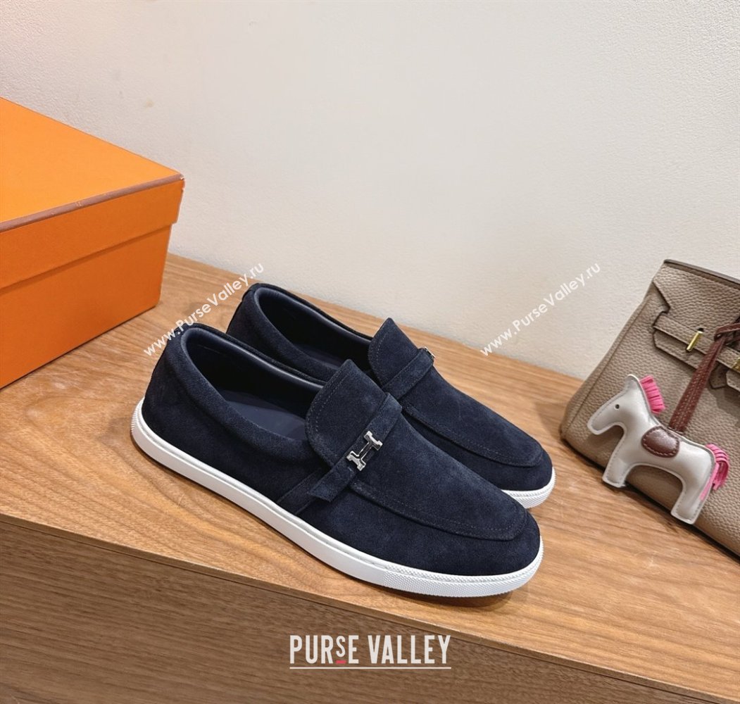Hermes Like Loafers in Suede Dark Blue 2025 H082009 (XC-250820102)