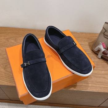 Hermes Like Loafers in Suede Dark Blue 2025 H082009 (XC-250820102)