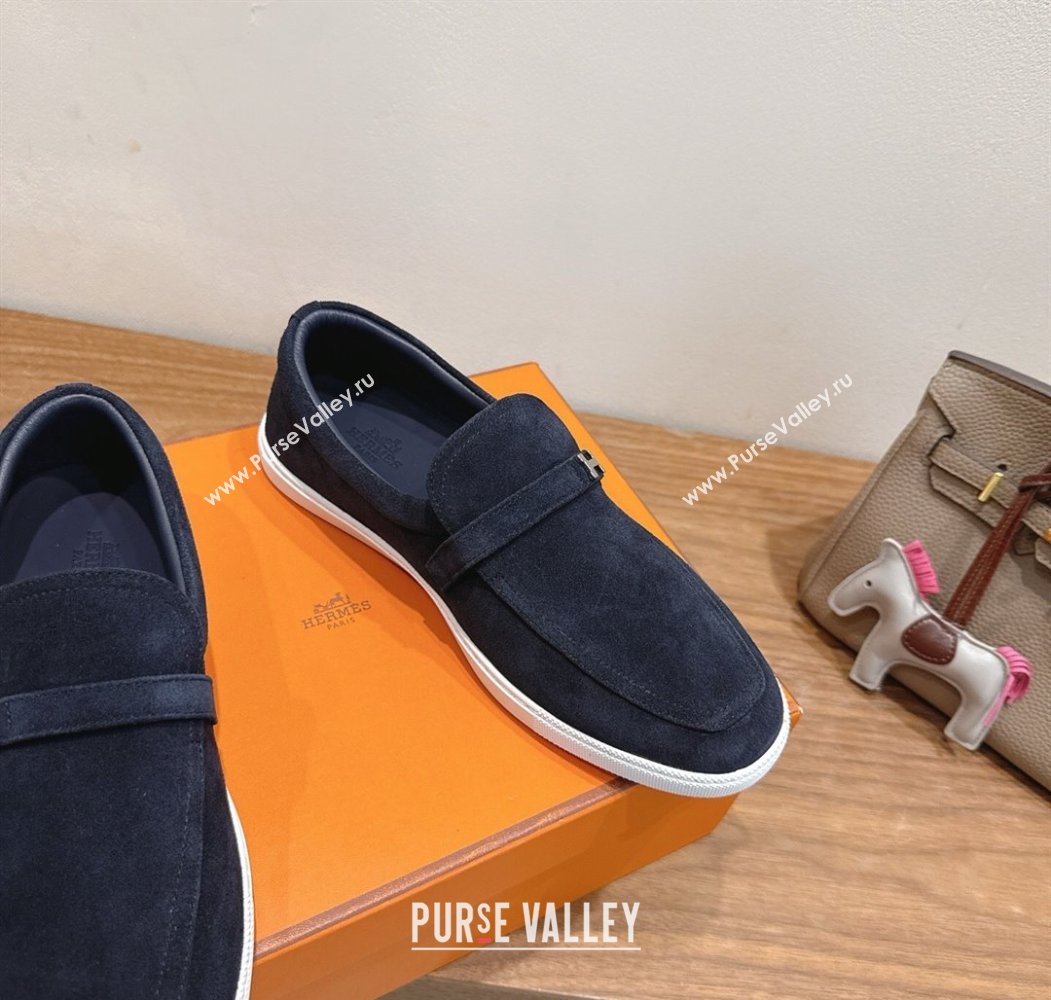 Hermes Like Loafers in Suede Dark Blue 2025 H082009 (XC-250820102)