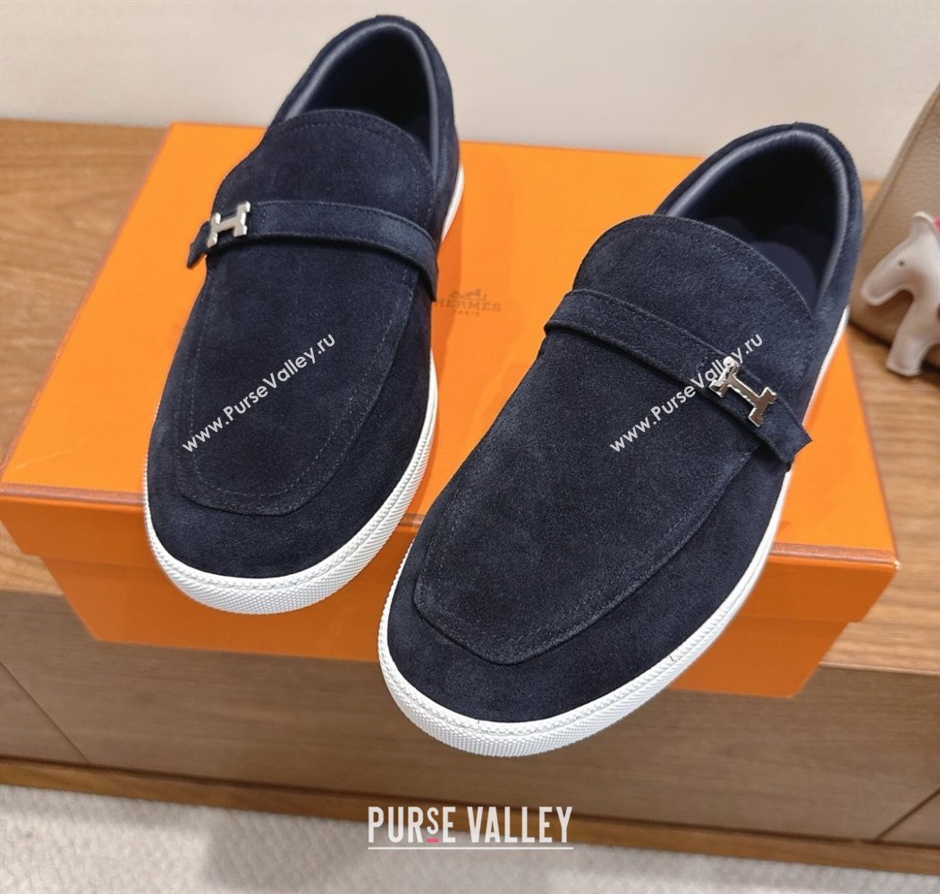 Hermes Like Loafers in Suede Dark Blue 2025 H082009 (XC-250820102)