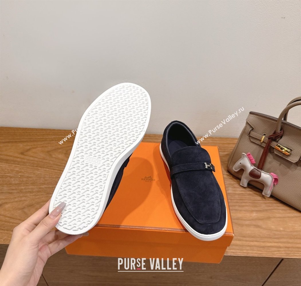 Hermes Like Loafers in Suede Dark Blue 2025 H082009 (XC-250820102)