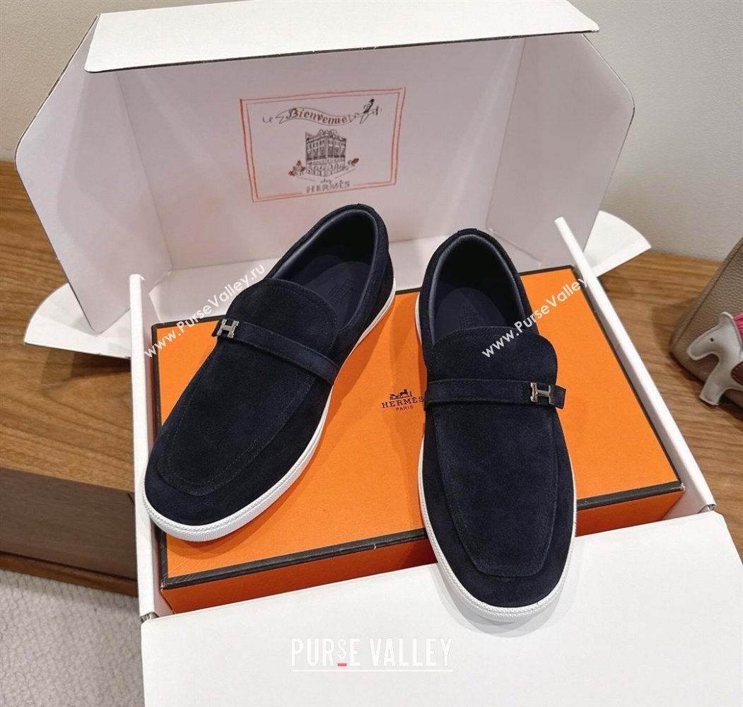 Hermes Like Loafers in Suede Dark Blue 2025 H082009 (XC-250820102)