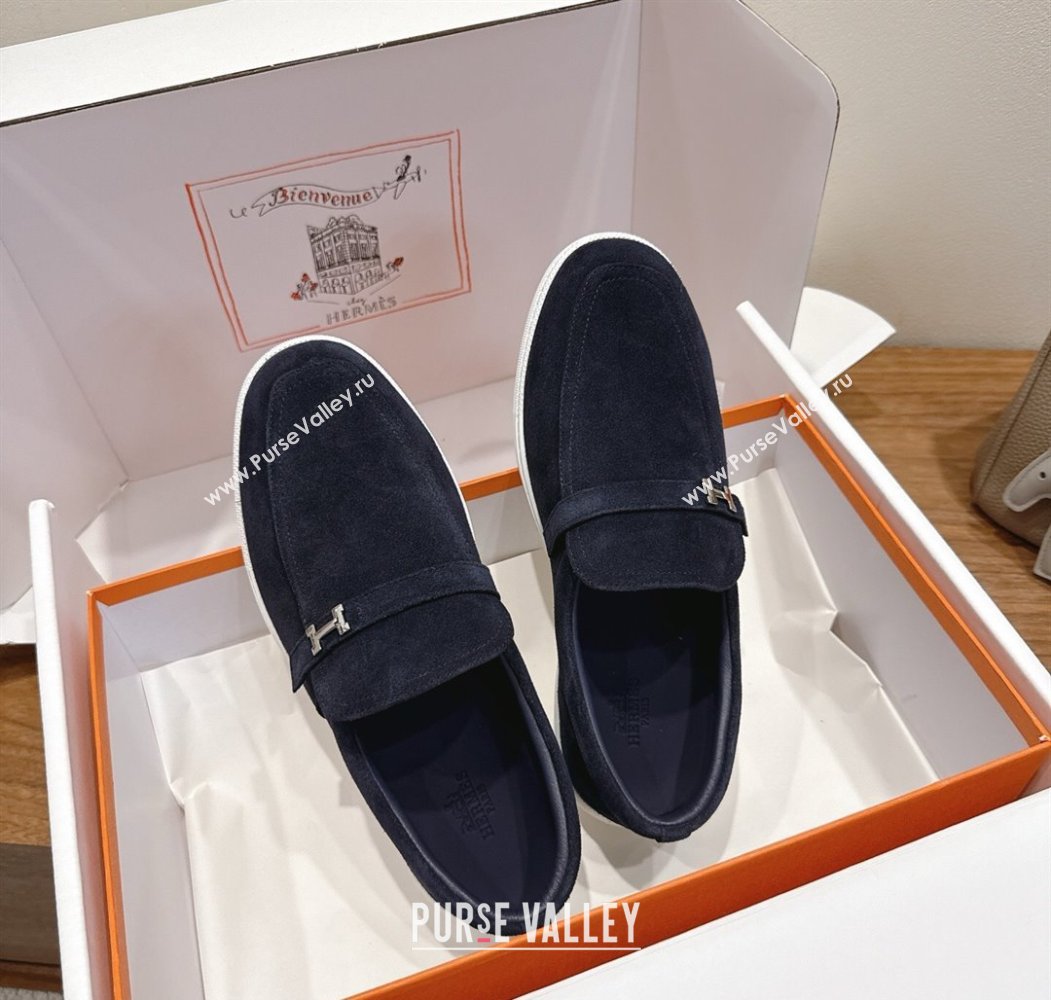 Hermes Like Loafers in Suede Dark Blue 2025 H082009 (XC-250820102)