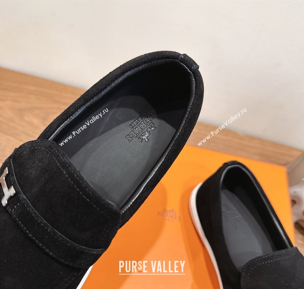 Hermes Like Loafers in Suede Black 2025 H082009 (XC-250820104)