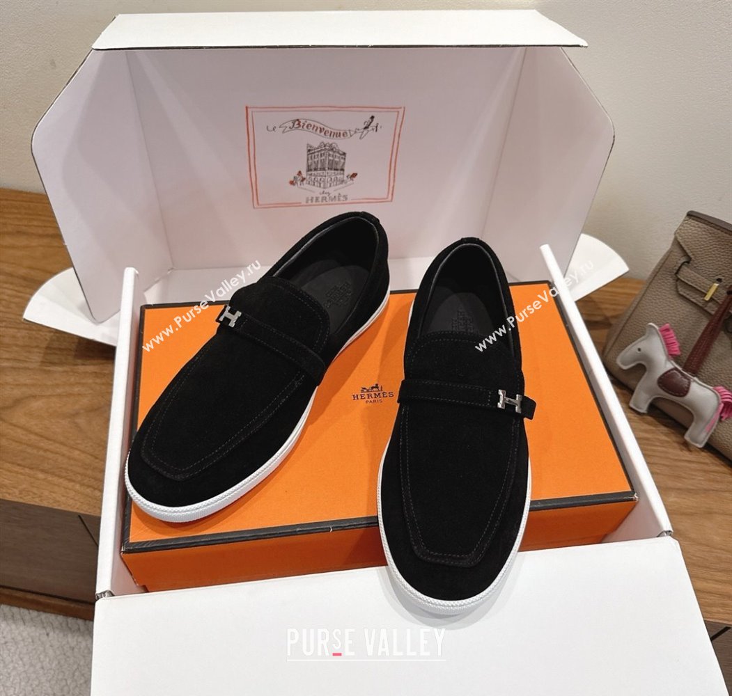 Hermes Like Loafers in Suede Black 2025 H082009 (XC-250820104)
