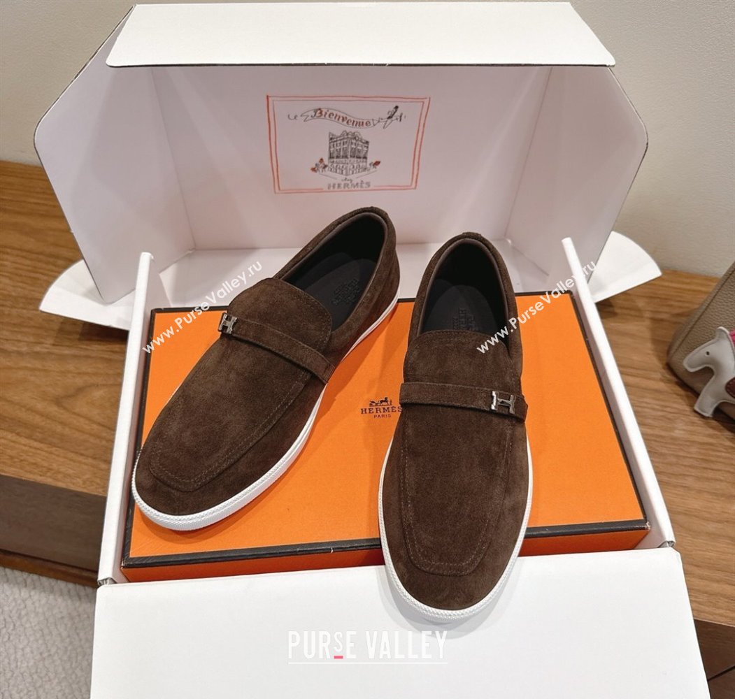 Hermes Like Loafers in Suede Brown 2025 H082009 (XC-250820105)