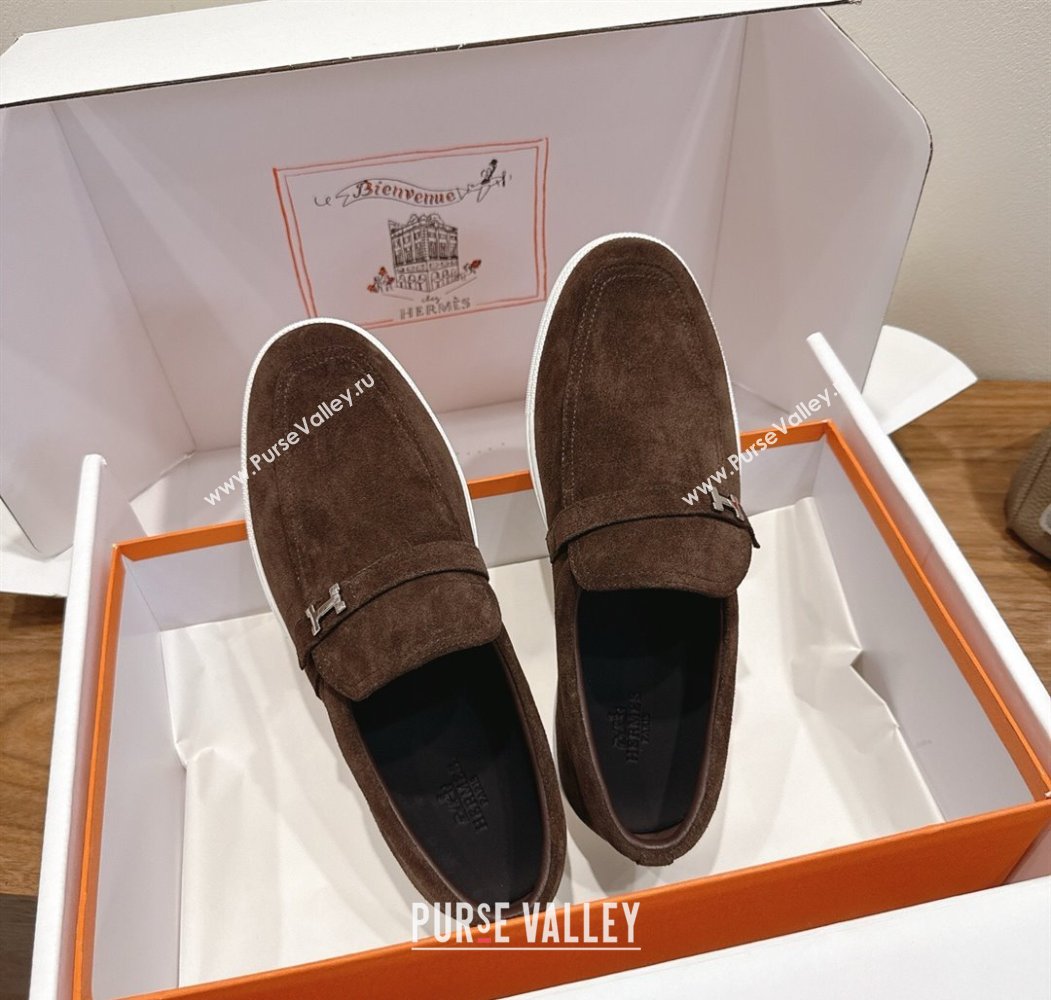 Hermes Like Loafers in Suede Brown 2025 H082009 (XC-250820105)