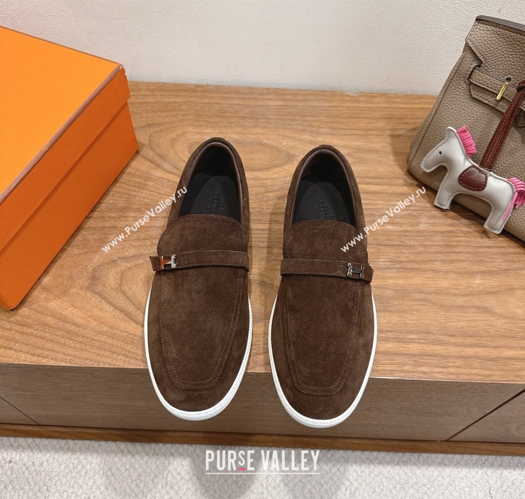 Hermes Like Loafers in Suede Brown 2025 H082009 (XC-250820105)