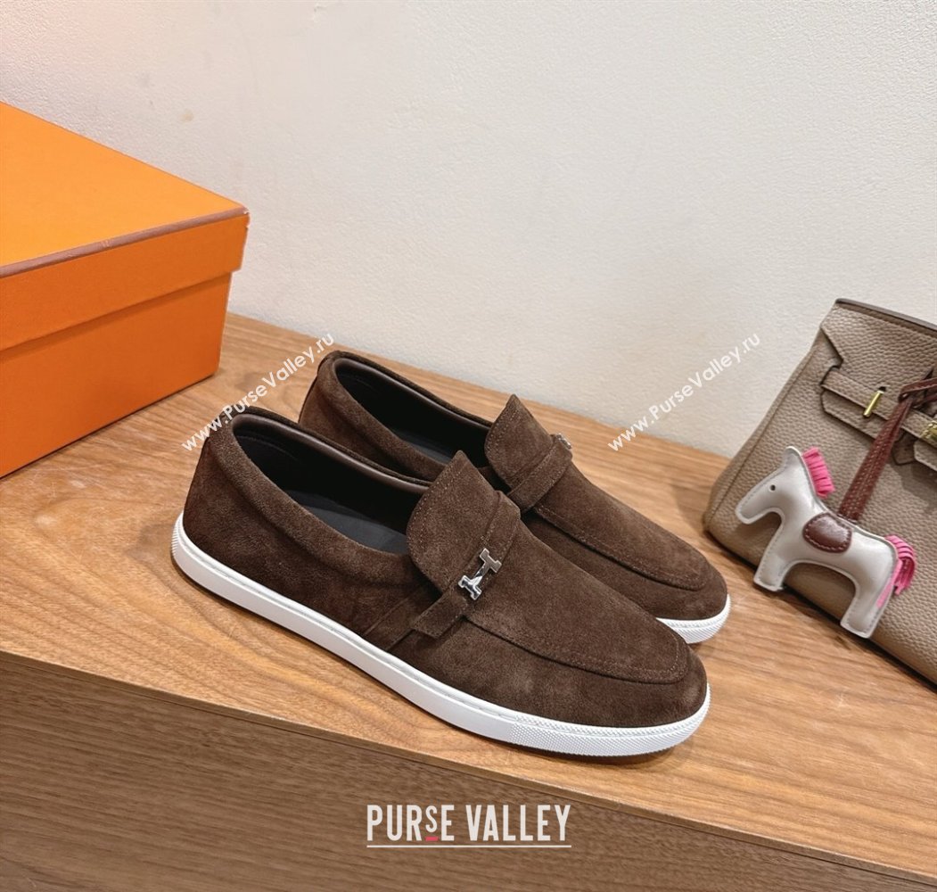 Hermes Like Loafers in Suede Brown 2025 H082009 (XC-250820105)