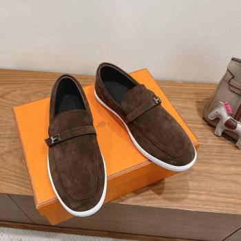 Hermes Like Loafers in Suede Brown 2025 H082009 (XC-250820105)