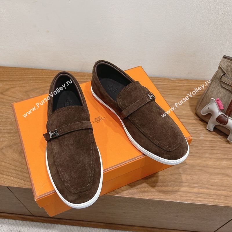 Hermes Like Loafers in Suede Brown 2025 H082009 (XC-250820105)