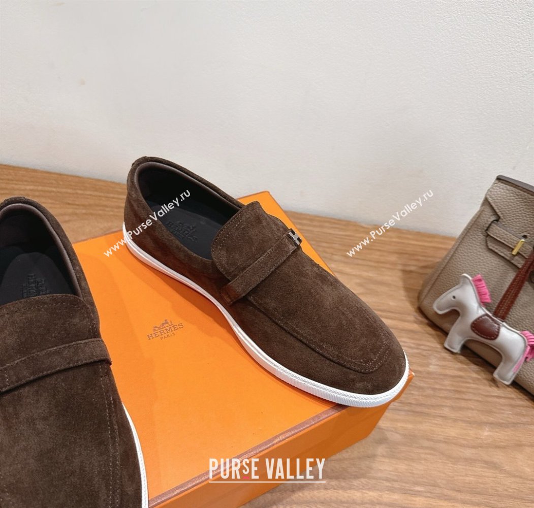 Hermes Like Loafers in Suede Brown 2025 H082009 (XC-250820105)