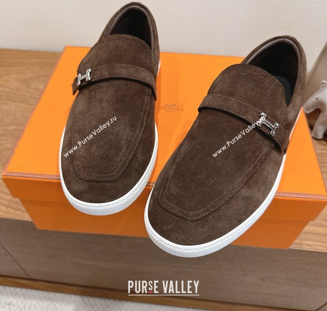 Hermes Like Loafers in Suede Brown 2025 H082009 (XC-250820105)