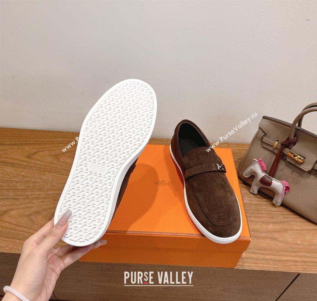 Hermes Like Loafers in Suede Brown 2025 H082009 (XC-250820105)