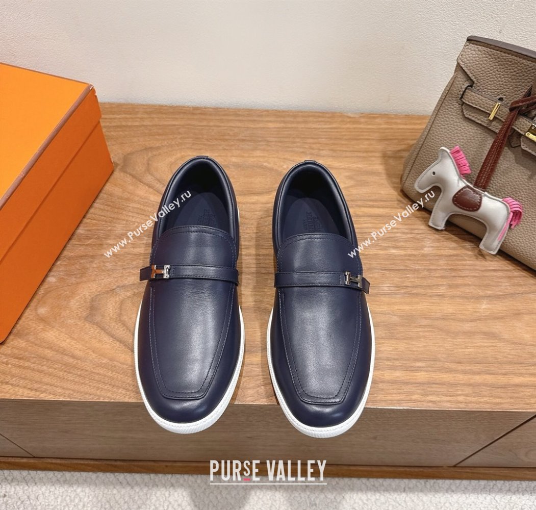 Hermes Like Loafers in Smooth Calfskin Dark Blue 2025 H082009 (XC-250820094)