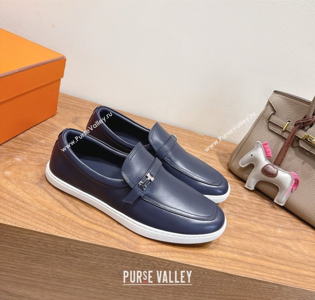 Hermes Like Loafers in Smooth Calfskin Dark Blue 2025 H082009 (XC-250820094)